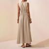Women Summer Sleeveless V Neck Maxi Dress with High Waist and Flowy A Line Skirt for Beach Holiday Casual Wear