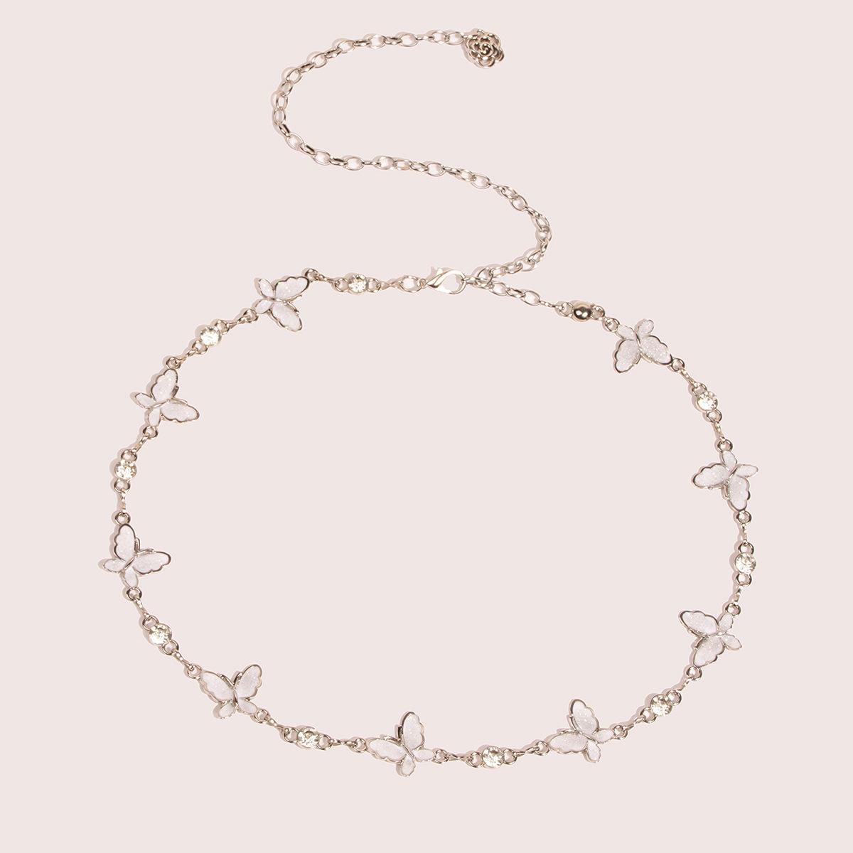 

Сладкая бабочка, капающее масло, металлическая поясная цепочка, бриллиантовый женский ремень, белая цепочка