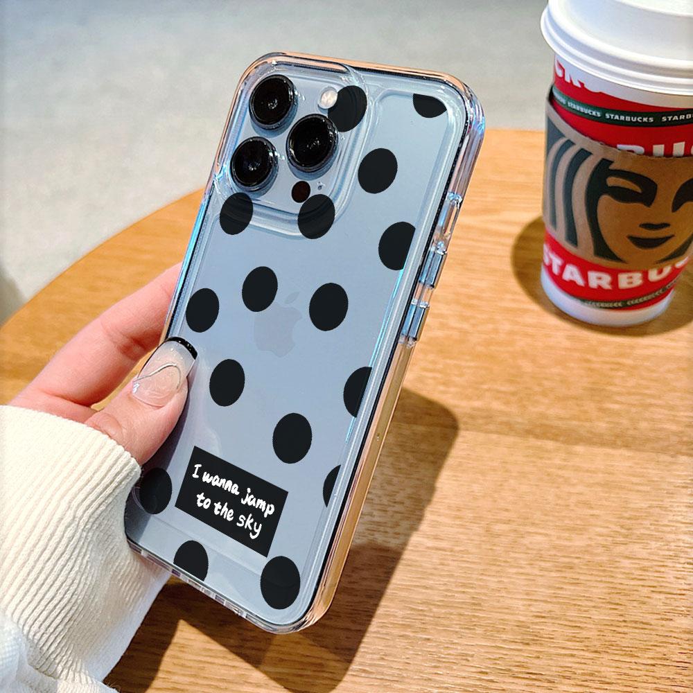 Black Polka Dots with Text lucency Phone Case for IPhone 14 15 16 13 12 11 17 Pro Max 12 13 Mini Soft Cover