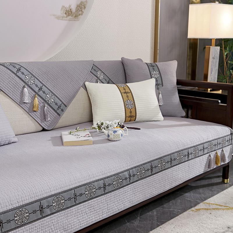 Solid Wood Sofa Cushion New Chinese High-grade Non-slip Cushion Pure Cotton Four Seasons General Simple Modern Sofa Cover Cover