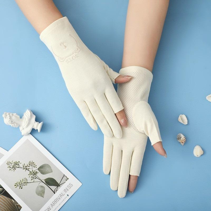 Summer Sunscreen Gloves Women's Thin Spring and Autumn Driving Cycling UV-proof Breathable Non-slip Two-finger Gloves