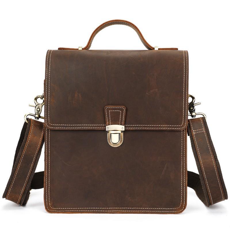 

Top Layer Cowhide Shoulder Bag Retro High-end Men s Crossbody Crazy Horse Leather Buckle Vertical Mailman 25cmx9cmx29cm кофейный