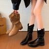 Pile Boots 2025 Medium Tube Retro Short Boots Women's Western Black Thin Versatile Pleated Thin New Knight Boots