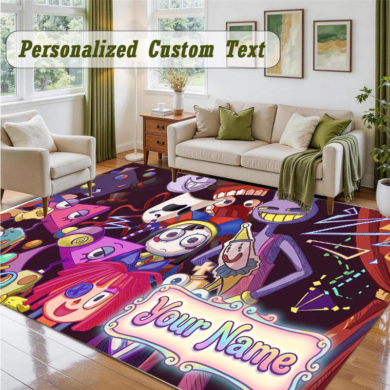 Crystal Velvet Square Rug Custom NameThe Amazing Digital Circus Pattern Non Slip Home Floor Decor Rug