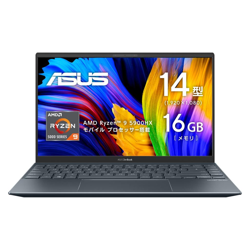 ASUS Zenbook 14 Ryzen 9 16GB 512GB Windows battery with Pine Laptop, 14-inch, 5900HX, RAM, SSD, 11, 16.1-hour life, 1.25kg, built-in camera, Gray,