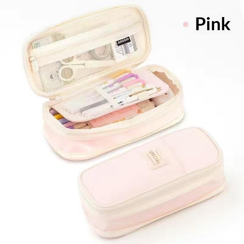 Oxford Cloth Pencil Case Large Capacity Zipper Closure Portable Stationery Bag for Teen Students Office Daily Use