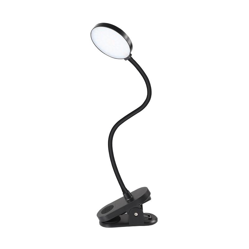 USB Charging Clip Desk Lamp Bedside Reading Lamp with 3 Color Modes and Adjustable Brightness - Black