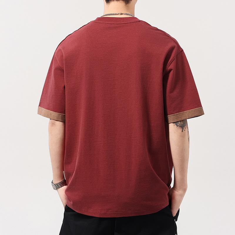 Letter Patch Color Block Washing Short-sleeved T-shirt for Men and Women Loose Casual Shirts