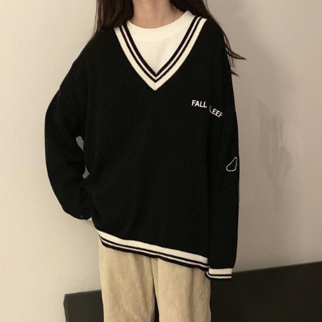 Sweter damski na wiosnę i jesień z dekoltem w serek i długimi rękawami, luźny, uniwersalny