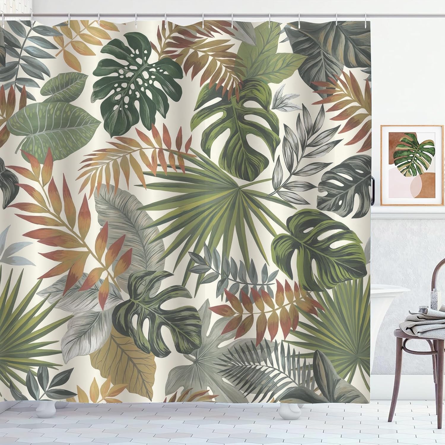 

Серо-коричневая занавеска для душа с листьями эвкалипта, дизайн с бежевыми плакучими ветвями, водонепроницаемая тканевая занавеска для ванной 90x180cm