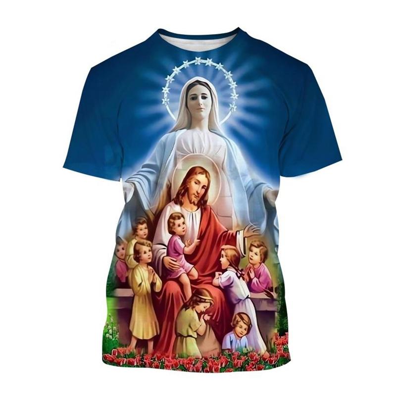 Christian God Jesus T-shirt For Men Virgin Mary 3D Printed T-shirt Fashion Casual Western Style Short Sleeves Women Tops Tee