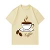 Men's 100% Cotton Crew Neck Short Sleeve T-Shirt, Stylish Coffee Cup Printed Casual Lightweight Tee For Daily Wear, Coffee Beans Pattern Soft Breathab