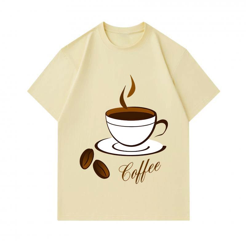 Men's 100% Cotton Crew Neck Short Sleeve T-Shirt, Stylish Coffee Cup Printed Casual Lightweight Tee For Daily Wear, Coffee Beans Pattern Soft Breathab