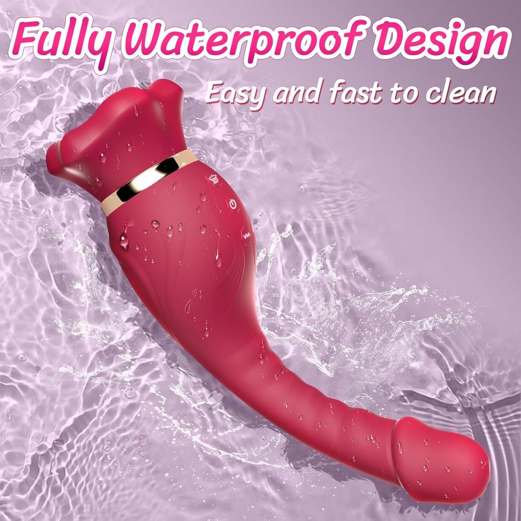 Rose Sucking Vibrator G Spot Dildo with 3 Sucking and 10 Licking Vibration Modes,Clitoral Nipple Stimulator Silicone Anal Dildo, Female Adult Sex Toys