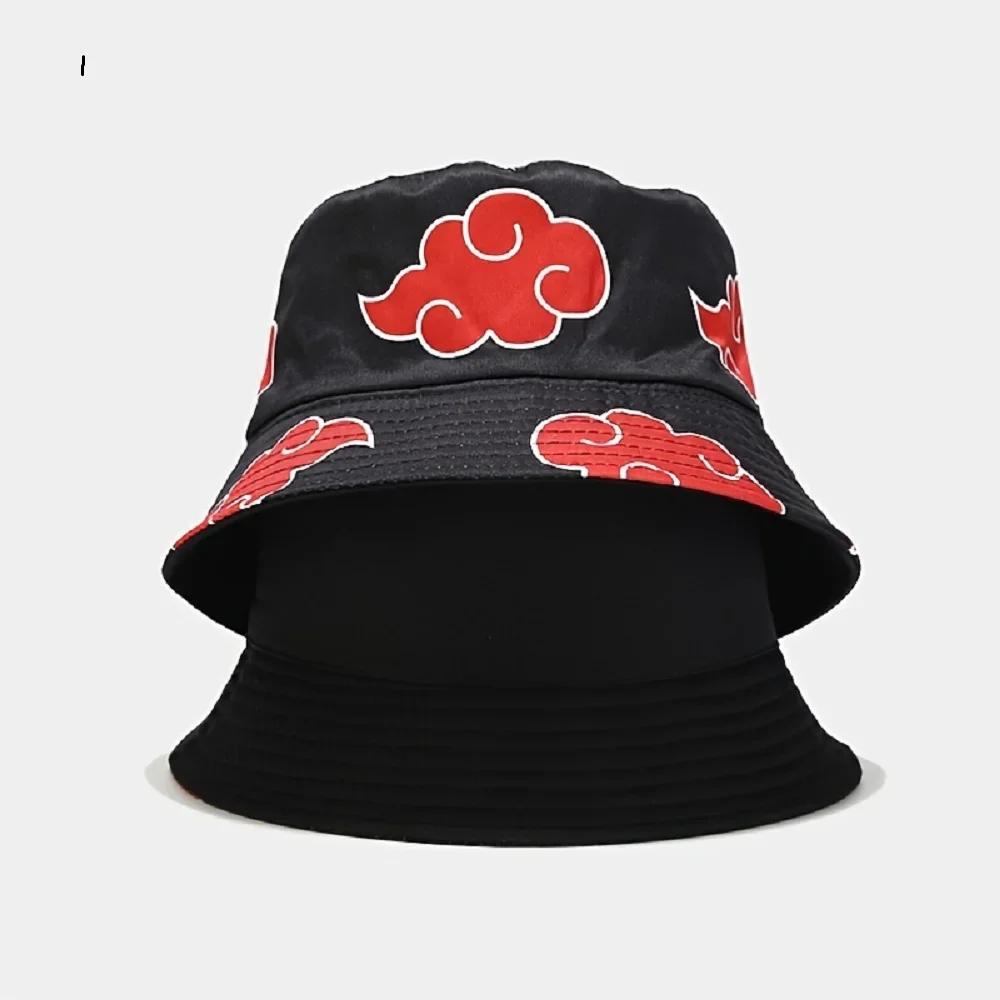 Sombrero Cubo de Dibujos Animados Anime Japonés Bordado de Nube Roja Algodón Sombrero de Pescador Akatsuki Protector Solar para Exteriores para Mujeres Hombres Sombrero de Verano