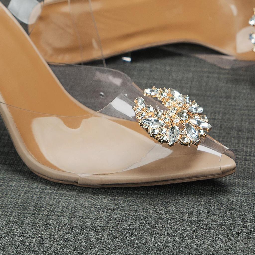 Women's 2025 Plus-Size Transparent PVC Rhinestone Pointed-Toe Heels