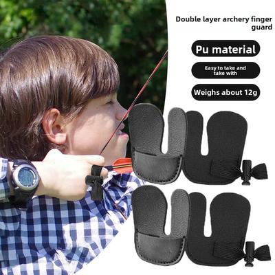 Proteção de Dedos para Arco e Flecha Tiro com Arco Camada Dupla PU Proteção de Dedos Anti-curvatura Beleza Presa Arco Tradicional Couro Equipamento de Proteção para Dedos