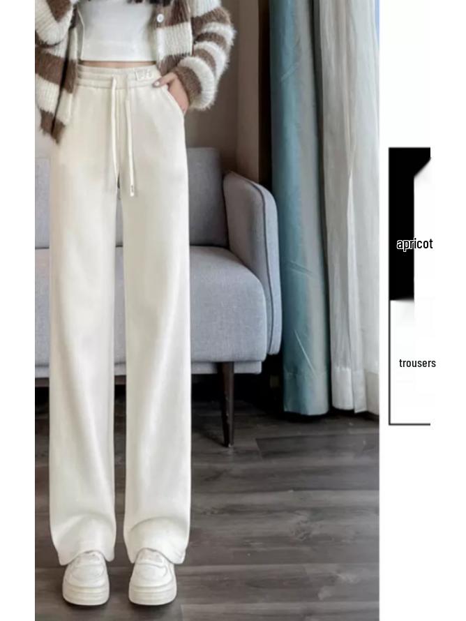 Women's Chenille Wide-Leg Pants - New 2025 Spring & Autumn Collection, Small Size, European Cotton Velvet, Fleece-Lined, Casual Straight-Leg Design.