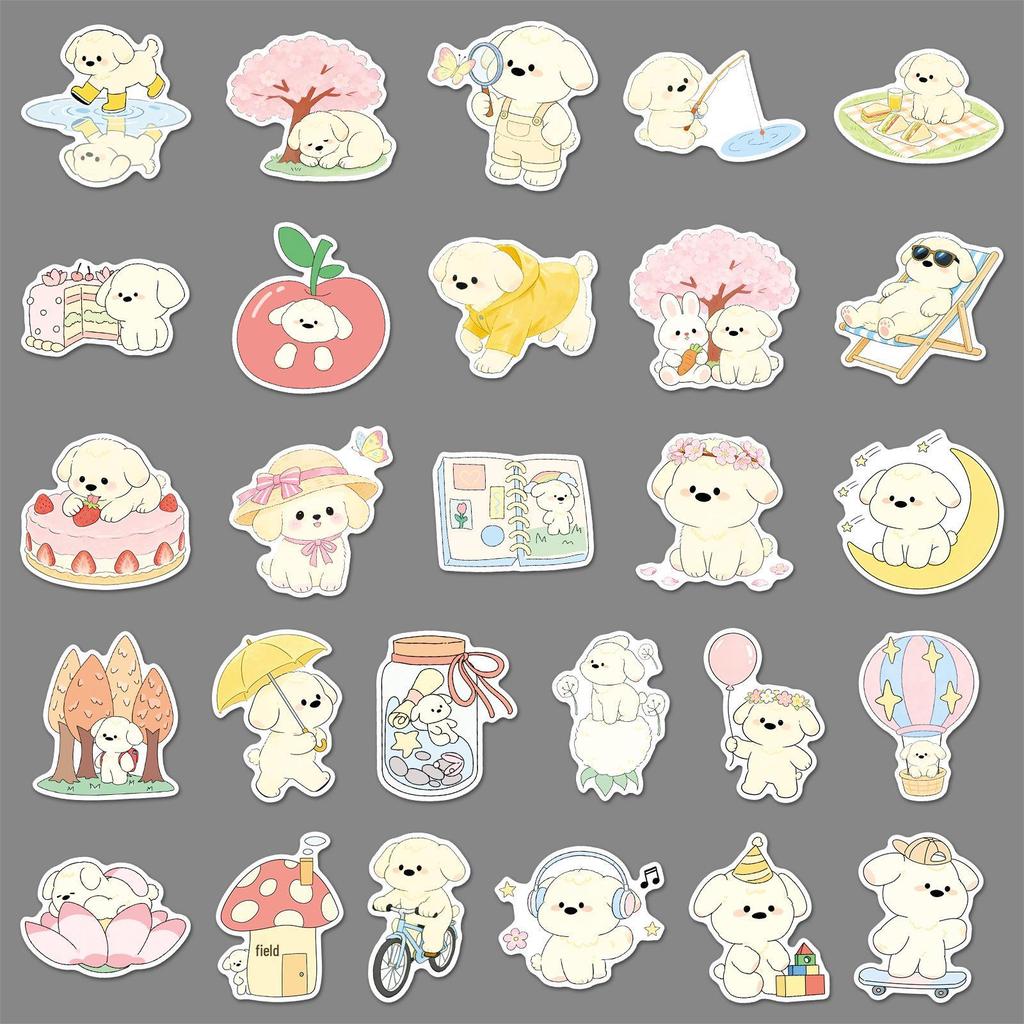 52 Cute Hand-Painted Spring Puppies Stickers - Waterproof Pet & Heart Decorations for Milk Tea Cups