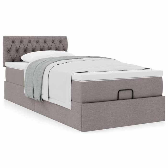 Exclusive House - Ottoman Bed with Taupe Mattress 100x200 Cm Fabric