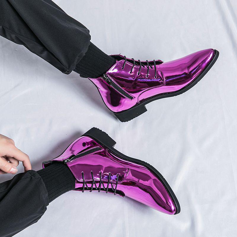 

Мужские зеленые глянцевые мартинсы с высоким голенищем - ботинки челси с заостренным носком в британском стиле, осенний корейский тренд. Size 40