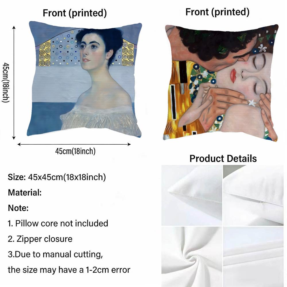Cushion Cover Cushion Cover Pillowcase, Anti-Mite Invisible Zipper, Linen Sofa Cushion G-Gustav K-Klimt Oil Painting