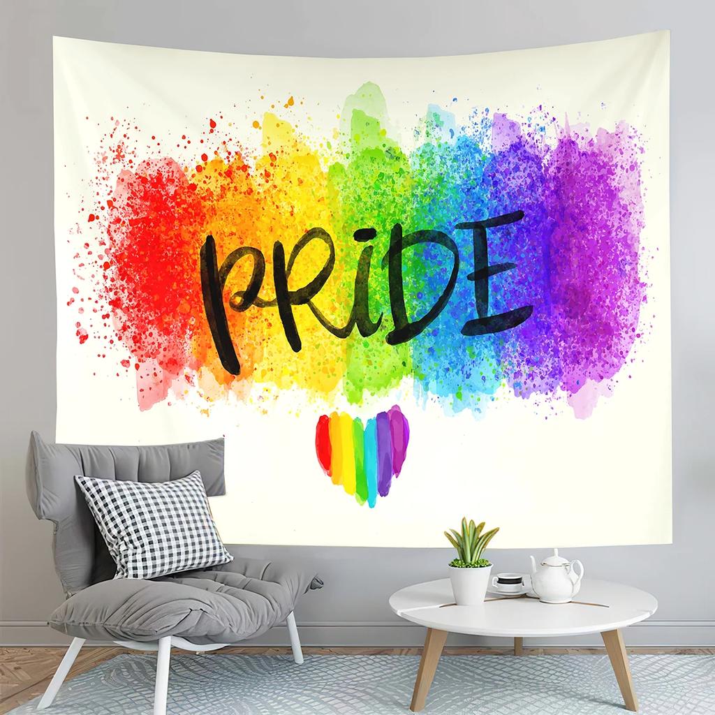 World Pride Day Tapestry Colorful Heart Shape Tapestry Love Is Love Tapestry Home Living Room Dorm Bedroom Decoration Tapestries