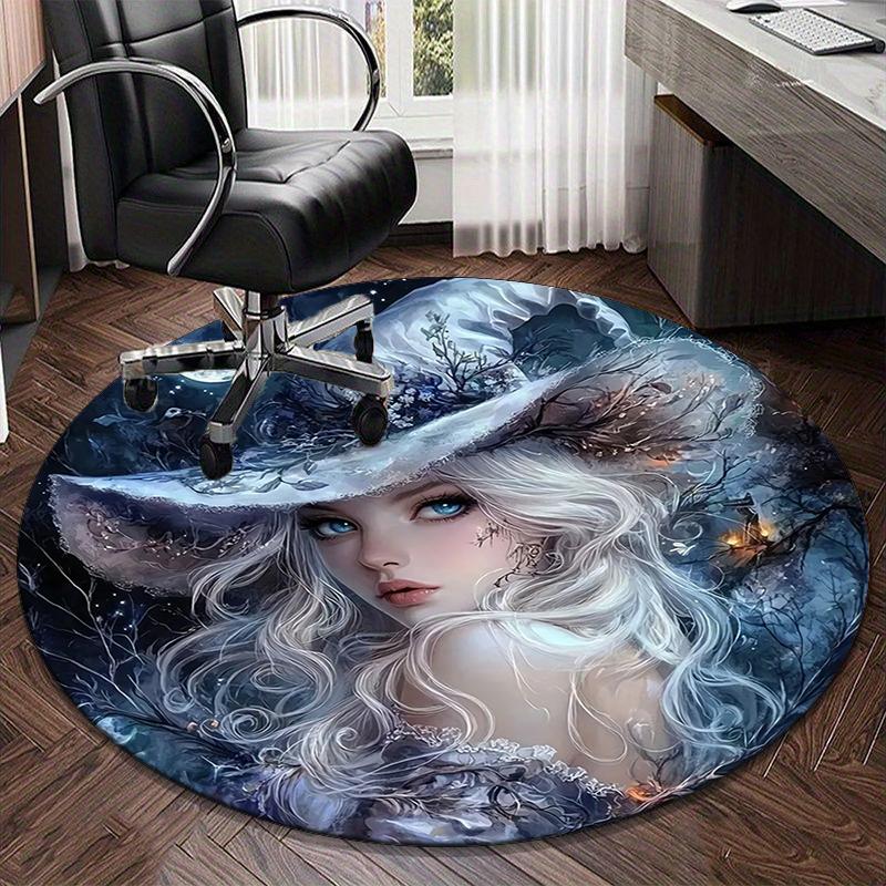 Witch Flying Through Starry Sky Round Carpet Chair Cushion Round Entryway Rug, Soft Round Rugs for Living Room, Bedroom, Circle Carpet Decor Gifts