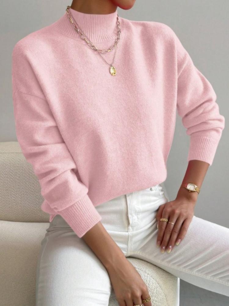 Women's Slim-Fit Ribbed Knit Mock Neck Long Sleeve Tops