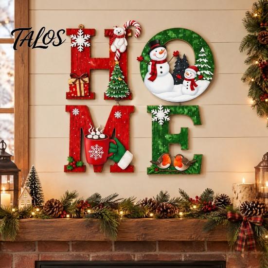 Holiday Atmosphere Home Accents 4Pcs/Set Rustic HOME Sign, Christmas Wooden Wall Decor 2D Flat Decorative Seasonal Signs for Door Snowflake