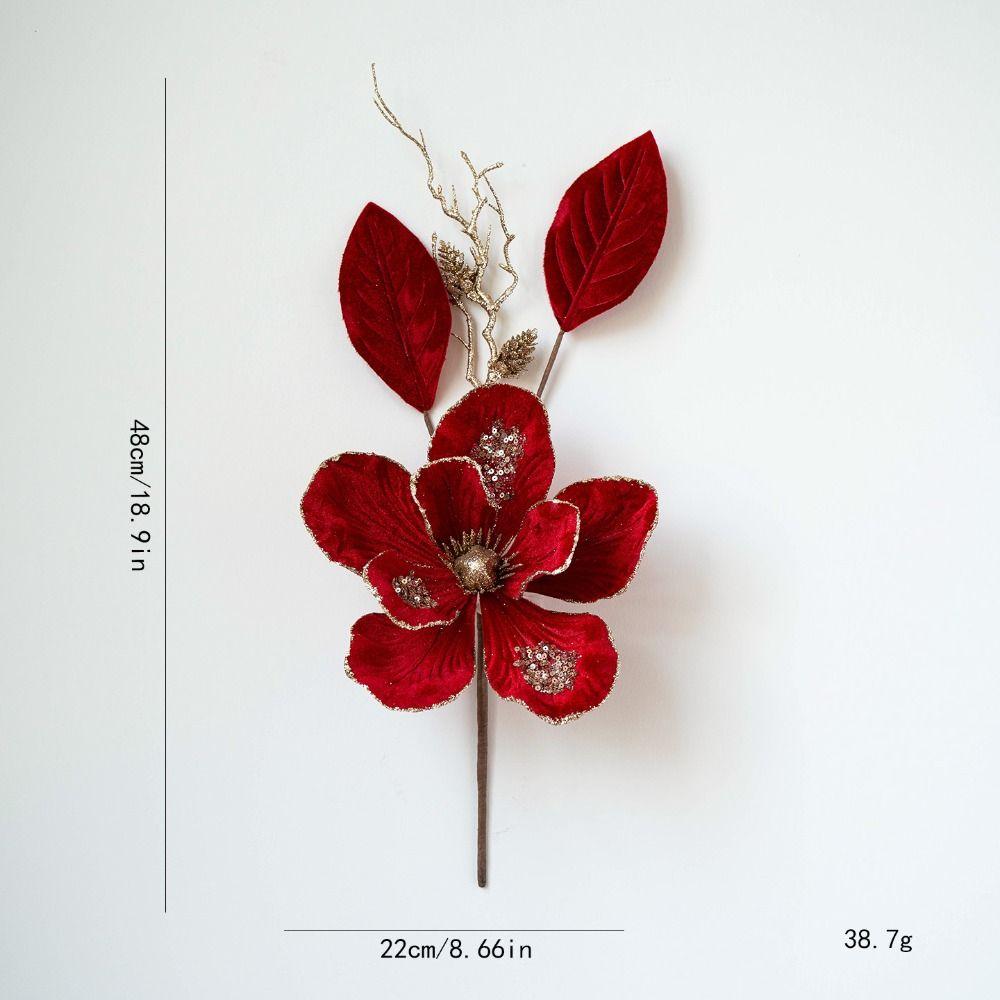22cm Christmas Artificial Flowers Fabric Plastic Glitter Fake Flower Glitter Poinsettia  New Year