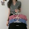 Grey V-neck Short Sleeved T-shirt for Women's Summer Thin Design Sweet and Spicy Girl Slim Fit Short Knitted Top