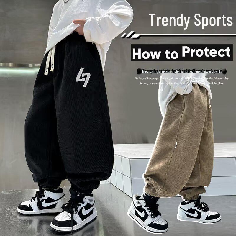 Boys' Fleece-Lined Sports Pants - Spring/Fall 2025 Collection: Thick, Long Sweatpants for Kids