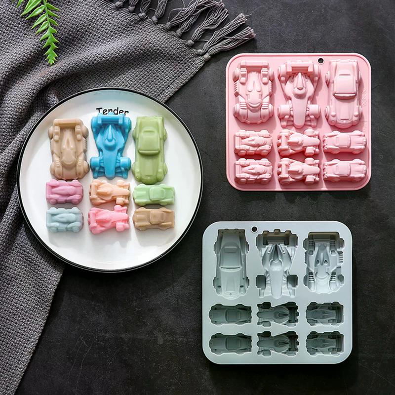 3D Racing Car Silicone Mold - 9-Cavity Jello, Chocolate, DIY Baking Tools For Kids - Ideal For Chocolate Cakes Decor, Desserts