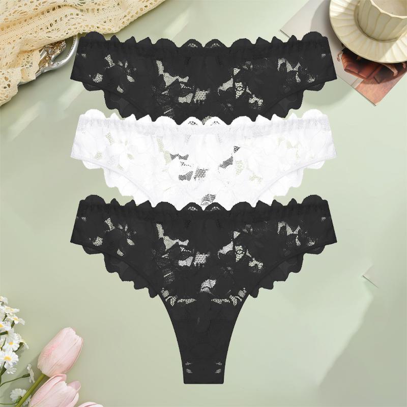 FINETOO 3 Bucți Tangas Florale din Dantelă Decupate Lenjerie Intimă Solidă Sexy cu Talie Joasă Confortabil G-String Fete Fierbinți Lenjerie Erotică