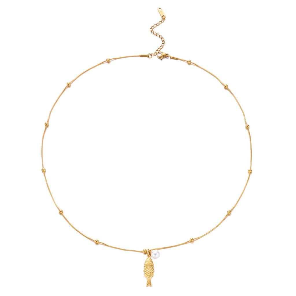 Oceanic Style Stainless Steel Necklace With Pearl And Sun Motif For Vacation Look