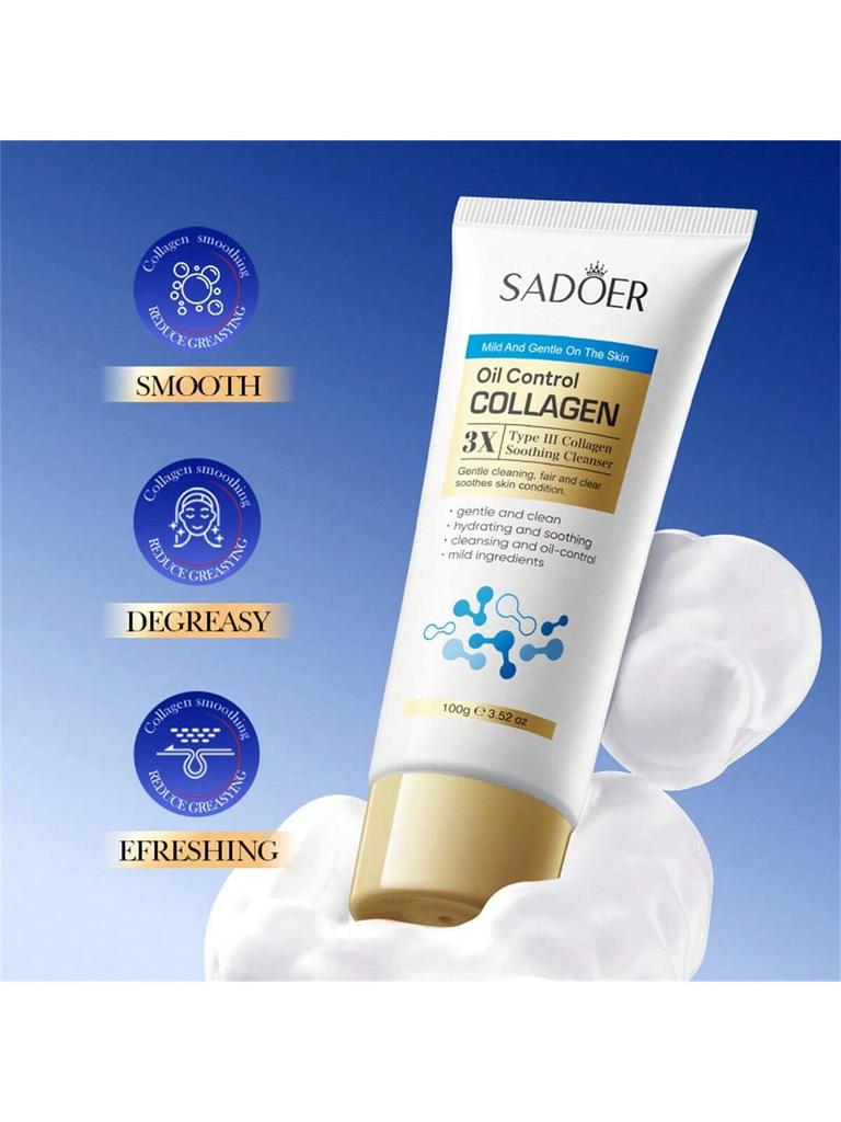 1PC Type III Collagen Oil Control Soothing Cleansing Milk Cleansing Facial Cleanser