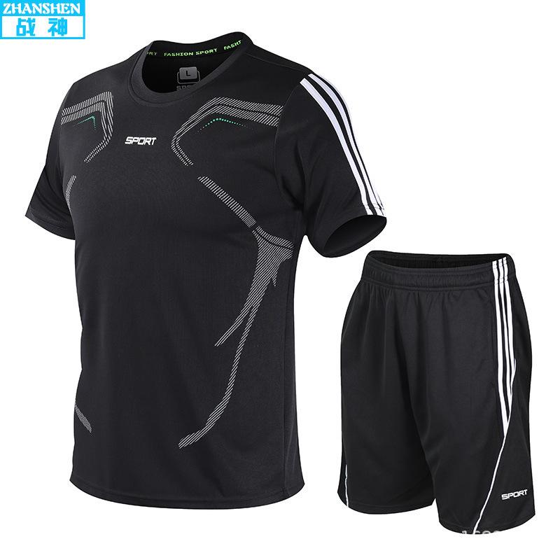 Conjunto Esportivo Masculino de Verão para Basquete Conjunto de Duas Peças Roupas Respiráveis de Secagem Rápida Camiseta de Corrida com Manga Curta e Shorts de Fitness
