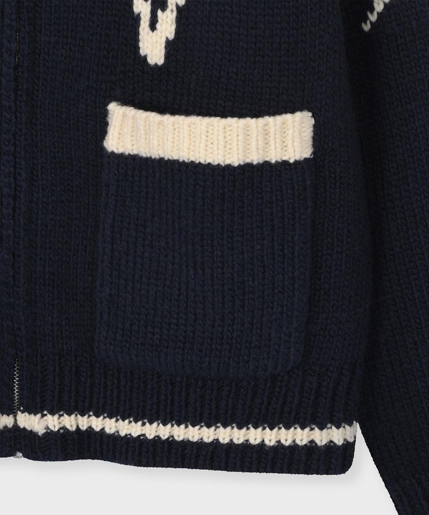 Fallett Drawing Garden Cowichan Knit Zip-Up Navy