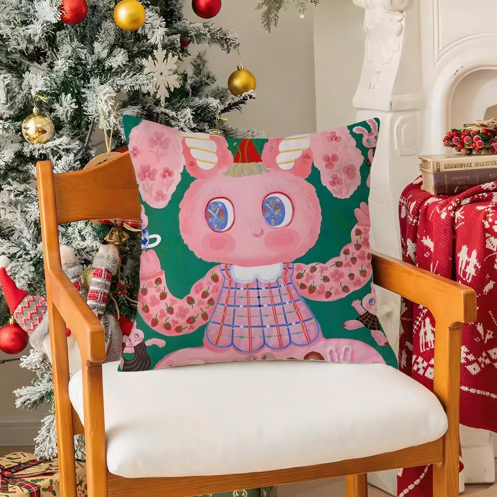 Cute Rabbit Cartoon KKima Artist Pillow Case Silky Short Plush With Invisible Zipper Dustproof Sofa Cushion Cover