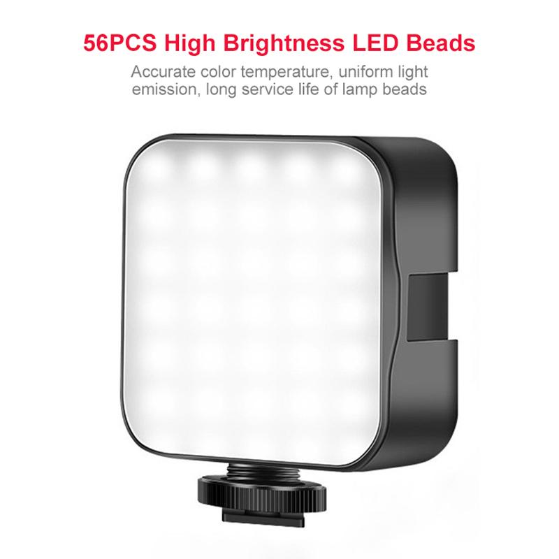 6500K LED Video Light Camera Pocket Lights Fill Lamp with 3 Cold Shoe Portable Photography Lighting for DJI Sony DSLR Canon Cameras