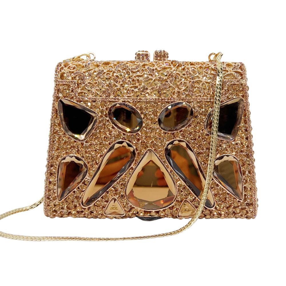 

WHTUOHENG Gold Big Stone Evening Clutches Glass Sparkling Wedding Bags Bridal Purses Party Dazzling Diamond Handbags Crystal Bag 17.7cmX13cmX6.5cm