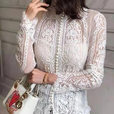 Top da donna primaverile in pizzo snellente ad alto collo leggero elegante aderente strato base