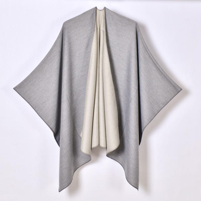 Autumn and winter women's monochrome imitation cashmere front split cape shawl double-sided can be worn warm shawl hot-selling