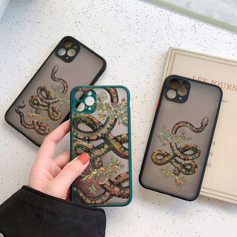 Snake Graphic Flower Phone Case For iPhone 13 Mini 12 11 Pro Max 16 15 14 Pro Max XS XR X 7 8 Plus SE2 Shockproof Matte Covers