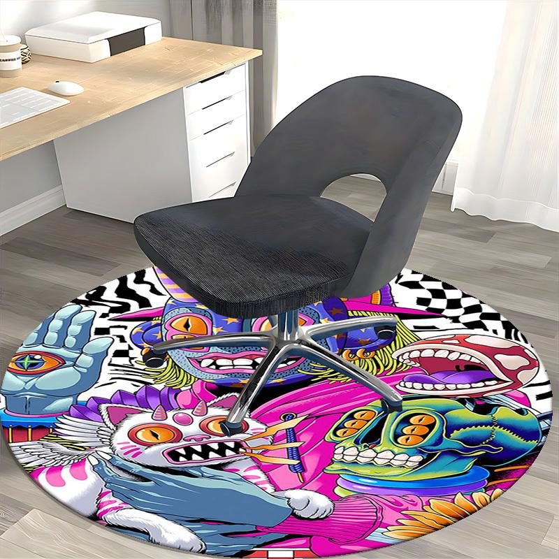 1pc Anime Cartoon Design Round Carpet  Office Chair Mat, AntiSlip Rug for Home Decor, Living Room, Bedroom