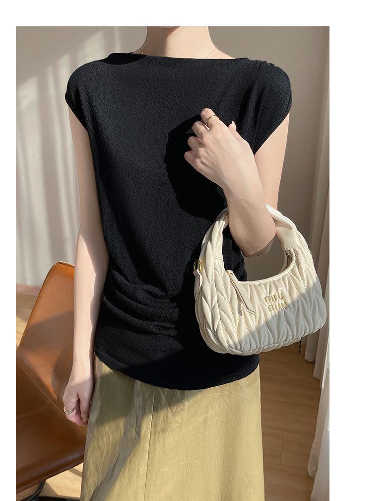 Off-Shoulder Merino Wool Slim-Fit Knitted T-Shirt for Women – Short-Sleeve & Versatile Top