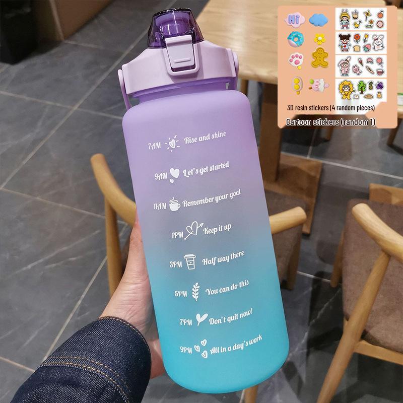 Gradient Two-Color Large Capacity Fitness Straw Cup - Portable Handheld Water Bottle with Scale