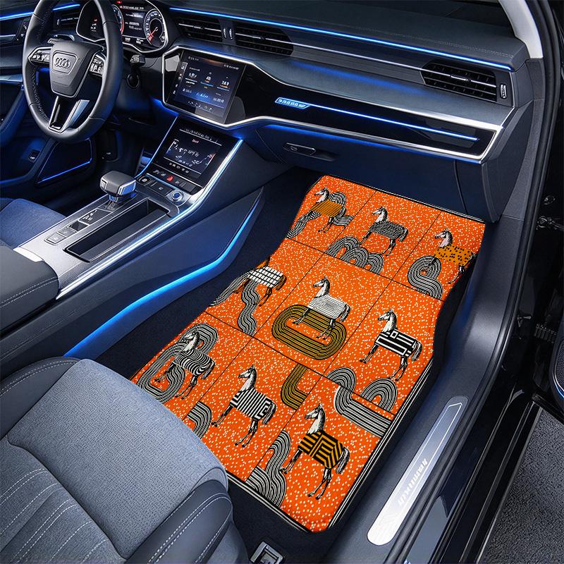 Horse Art Pattern Black Car Floor Mats Full Coverage All-Season Car Mats, XPE Non-Slip And Wear-Resistant Mats Suitable for SUV Interiors, Textured Ca