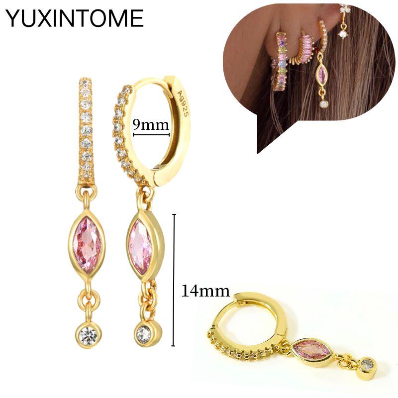 

925 Silver Needle Luxury Pink Crystal Heart Stud Earrings for Women Fashion Geometric Piercing Earrings Fine Jewelry коралловый